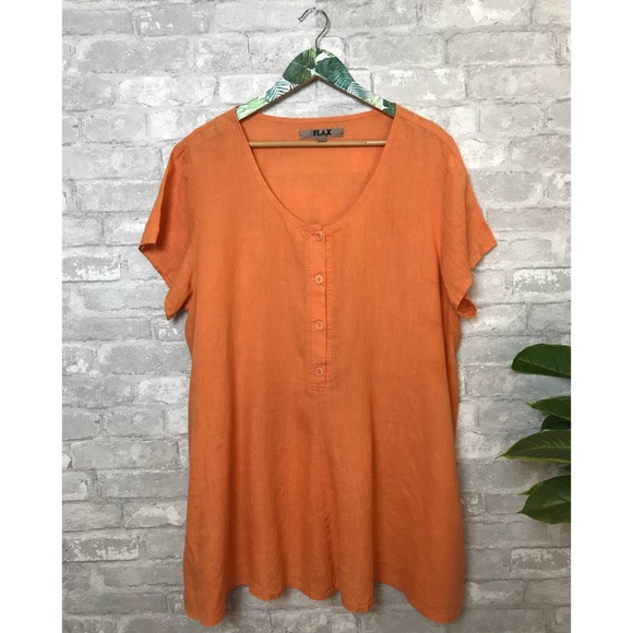 Flax Tops - Flax orange linen tunic blouse